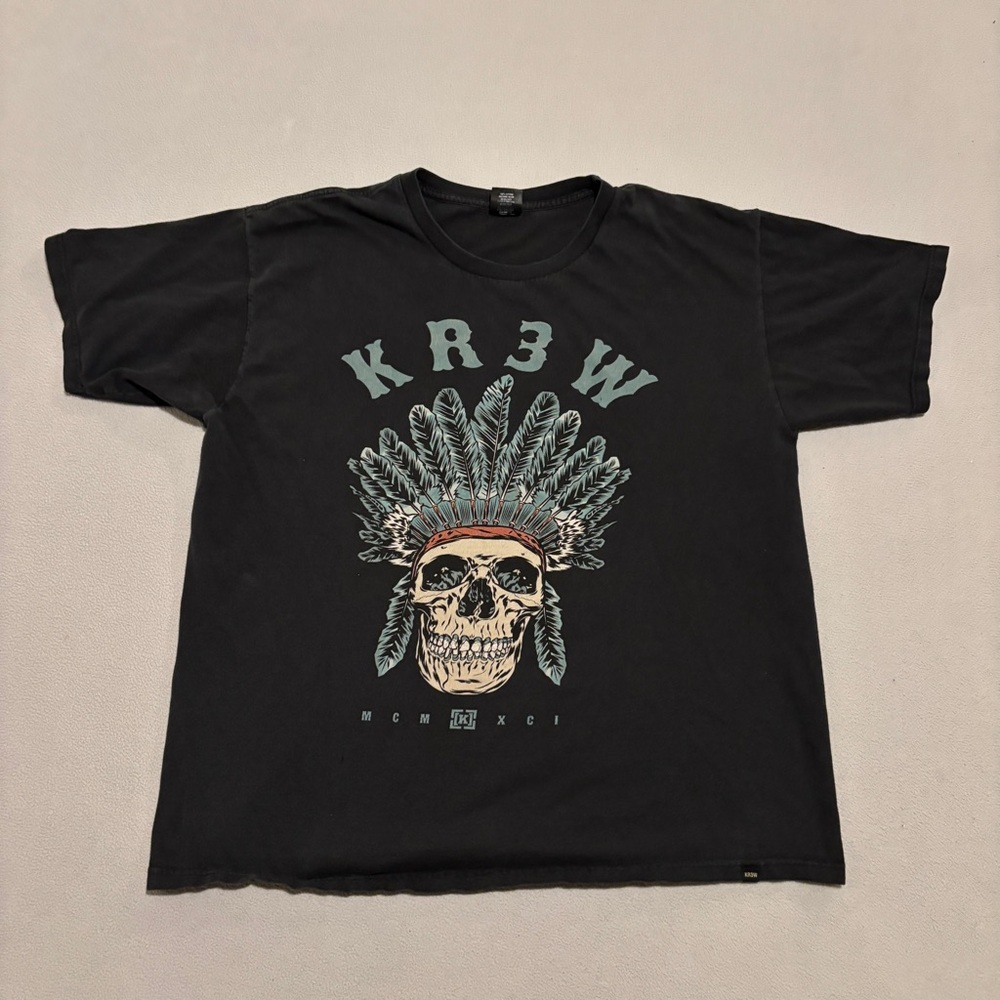 KR3W‎ KREW Shirt Men XL Black Short Sleeves Indian Chief Skull Graphic Graphic